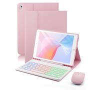 Case for iPad 9/8/7 Generation 10.2 Inch (9th/2021 8th/2020 7th/2019)/iPad Air 3/iPad Pro 10.5 Inch Case with Wireless Bluetooth Illuminated Coloured German Keyboard (QWERTZ) and Mouse, Backlit