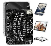 Case for iPad 9th/8th/7th Gen 10.2 Inch 2021/2020/2019, Built in Pencil Holder, Slim Trifold Stand Auto Wake/Sleep Cover, Clear Back Cover + Durable PU Leather Anti-Drop Case, Black Ouija Board
