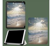Case for iPad 9th/8th/7th Gen with Pencil Holder, Slim Stand Smart Case with Soft TPU Back Cover, Auto Sleep/Wake for iPad 10.2 Inch 2021/2020/2019 Nature Beach Ocean-Champagne