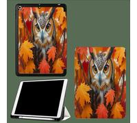 Case for iPad 9th/8th/7th Gen with Pencil Holder, Slim Stand Smart Case with Soft TPU Back Cover, Auto Sleep/Wake for iPad 10.2 Inch 2021/2020/2019 Cute Owl Yellow Maple Leaf-Orange