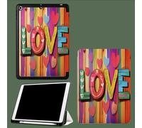 Case for iPad 9th/8th/7th Gen with Pencil Holder, Slim Stand Smart Case with Soft TPU Back Cover, Auto Sleep/Wake for iPad 10.2 Inch 2021/2020/2019 Graffiti Wooden Board Love-Multicolor