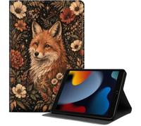 Case for iPad 9th/8th/7th Generation 10.2-Inch (2021/2020/2019 Release), Slim PU Leather Folio Cover with Auto Wake/Sleep, Multi-Angle Stand Cover, Fox in Floral Frame