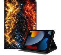 Case for iPad 9th/8th/7th Generation 10.2-Inch (2021/2020/2019 Release), Slim PU Leather Folio Cover with Auto Wake/Sleep, Multi-Angle Stand Cover, Fire and Ice Lions