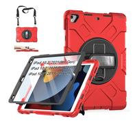 Case for iPad 9th/8th/7th Generation 10.2 Inch: Silicone Cover for iPad 10.2 Inch with Screen Protector - Stand - Handle - Shoulder Strap- Pencil Holder- Red