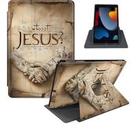 Case for iPad 9th / 8th / 7th Generation (2021/2020/2019) 10.2 Inch, 360° Rotating PU Leather Stand Cover with Auto Sleep/Wake, Shockproof TPU Backl, Hand with Jesus Message