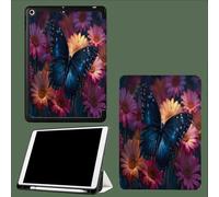 Case for iPad 9th/8th/7th Generation 2021/2020/2019 10.2 Inch with Pencil Holder, Soft TPU Back & Tri-fold Stand Protective, Auto Wake/Sleep Nature Butterflies Daisies Countryside Flowers-Purple