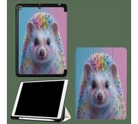 Case for iPad 9th/8th/7th Generation 2021/2020/2019 10.2 Inch with Pencil Holder, Soft TPU Back & Tri-fold Stand Protective, Auto Wake/Sleep Candy Hedgehog Funny Animals-Blue