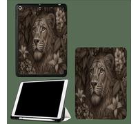 Case for iPad 9th/8th/7th Generation 2021/2020/2019 10.2 Inch with Pencil Holder, Soft TPU Back & Tri-fold Stand Protective, Auto Wake/Sleep Wild Lion Animals Illustration-Brown