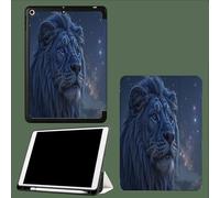 Case for iPad 9th/8th/7th Generation 2021/2020/2019 10.2 Inch with Pencil Holder, Soft TPU Back & Tri-fold Stand Protective, Auto Wake/Sleep A Magnificent Lion Realistic Animals-Dark Blue