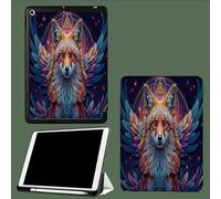 Case for iPad 9th/8th/7th Generation 2021/2020/2019 10.2 Inch with Pencil Holder, Soft TPU Back & Tri-fold Stand Protective, Auto Wake/Sleep Winged Fox Mysterious Symbols Starry Sky-Purple