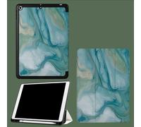 Case for iPad 9th/8th/7th Generation 2021/2020/2019 10.2 Inch with Pencil Holder, Soft TPU Back & Tri-fold Stand Protective, Auto Wake/Sleep Abstract Marble Gold Stripes-Blue