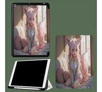 Case for iPad 9th/8th/7th Generation 2021/2020/2019 10.2 Inch with Pencil Holder, Soft TPU Back & Tri-fold Stand Protective, Auto Wake/Sleep Cute Fox Girl 3D Animation-Pink