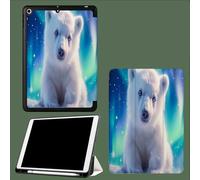 Case for iPad 9th/8th/7th Generation 2021/2020/2019 10.2 Inch with Pencil Holder, Soft TPU Back & Tri-fold Stand Protective, Auto Wake/Sleep Cute Polar Bear Aurora Animals-Green