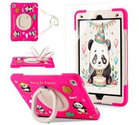 Case for iPad 9th/8th/7th Generation,Cute 3D Cool Panda Warrior Design Cover with Screen Protector, Rugged Protective Cartoon Case with Stand/Strap/Pen Slot for iPad 10.2 Kids Teens (Rose+White)