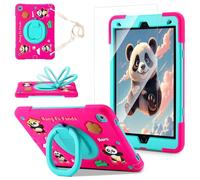 Case for iPad 9th/8th/7th Generation,Cute 3D Cool Panda Warrior Design Cover with Screen Protector, Rugged Protective Cartoon Case with Stand/Strap/Pen Slot for iPad 10.2 Kids Teens (Rose+Mint)