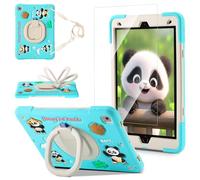Case for iPad 9th/8th/7th Generation,Cute 3D Cool Panda Warrior Design Cover with Screen Protector, Rugged Protective Cartoon Case with Stand/Strap/Pen Slot for iPad 10.2 Kids Teens (Mint+White)
