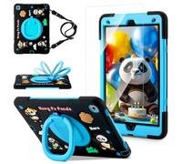 Case for iPad 9th/8th/7th Generation,Cute 3D Cool Panda Warrior Design Cover with Screen Protector, Rugged Protective Cartoon Case with Stand/Strap/Pen Slot for iPad 10.2 Kids Teens (Black+Blue)