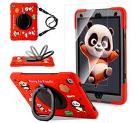 Case for iPad 9th/8th/7th Generation,Cute 3D Cool Panda Warrior Design Cover with Screen Protector, Rugged Protective Cartoon Case with Stand/Strap/Pen Slot for iPad 10.2 Kids Teens (Red+Black)