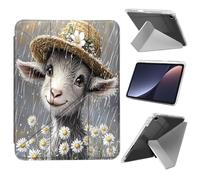 Case for iPad 9th/8th/7th Generation,iPad 10.2 Case 2021 2020 2019/iPad Air 3rd Gen/Pro 10.5 inch case with Pencil Holder, Lightweight Y-Shaped Stand Cover Auto Wake/Sleep,Goat in Rain with Hat