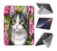 Case for iPad 9th/8th/7th Generation,iPad 10.2 Case 2021 2020 2019/iPad Air 3rd Gen/Pro 10.5 inch case with Pencil Holder, Lightweight Y-Shaped Stand Cover Auto Wake/Sleep,Cat in Pink Flowers