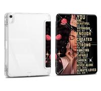 Case for iPad (A16) 11th Gen 11 Inch 2025/iPad 10th Gen 10.9 Inch 2022,Slim Clear Case with Pencil Holder,Multi-Angles Folding Y-Shaped Stand Cover,African American Women Queen Inspirational Quotes