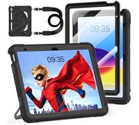 Case for iPad A16 11th Generation 11 Inch 2025, Auorld for iPad 10th Generation 10.9 inch 2022 case Kids Boys with Screen Protector Foldable Stand Shoulder Strap Pencil Holder Shockproof, Black Black