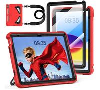 Case for iPad A16 11th Generation 11 Inch 2025, Auorld for iPad 10th Generation 10.9 inch 2022 case Kids Boys with Screen Protector Foldable Stand Shoulder Strap Pencil Holder Shockproof, Red Black