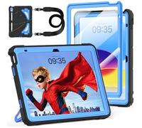 Case for iPad A16 11th Generation 11 Inch 2025, Auorld for iPad 10th Generation 10.9 inch 2022 case Kids Boys with Screen Protector Foldable Stand Shoulder Strap Pencil Holder Shockproof, Black Blue