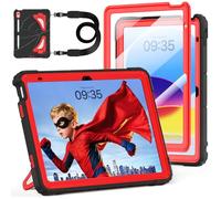 Case for iPad A16 11th Generation 11 Inch 2025, Auorld for iPad 10th Generation 10.9 inch 2022 case Kids Boys with Screen Protector Foldable Stand Shoulder Strap Pencil Holder Shockproof, Black red