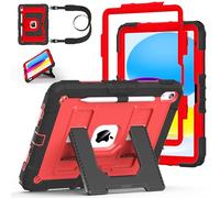 Case for iPad (A16) 11th Generation 11 Inch (2025), Auorld for iPad 10th Generation 10.9 inch 2022 case Military Grade Shockproof Cases with Kickstand Pencil Holder Shoulder Strap, Black red