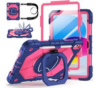 Case for iPad A16 11th Generation 11 Inch 2025, Auorld for iPad 10th Generation 10.9 inch 2022 case with Screen Protector, 360 Degree Rotating Stand Shoulder Strap Pencil Holder, Navy Pink