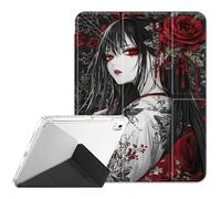 Case for iPad (A16) 11th Generation 11 Inch (2025), iPad 10th Gen 10.9 Inch (2022)，Clear Back Y-Fold Standing Cover with Pencil Holder Auto Sleep/Wake, Rose Anime Girl Drawing