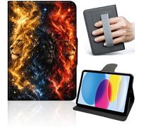 Case for iPad A16 11th Generation 11-inch 2025, iPad 10th Generation 10.9-inch 2022, PU Leather Rotating Stand Tablet Case with Auto Wake/Sleep, Fire and Ice Lions