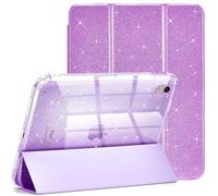Case for iPad A16 11th Generation 11 Inch 2025, iPad 10th Generation 10.9 Inch 2022 with Pencil Holder, Hard PC Transparent Back Shell with Cute Glitter Design,Purple