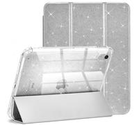 Case for iPad A16 11th Generation 11 Inch 2025, iPad 10th Generation 10.9 Inch 2022 with Pencil Holder, Hard PC Transparent Back Shell with Cute Glitter Design,Silvery