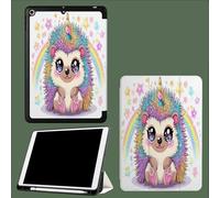 Case for iPad (A16) 11th Generation 11 Inch 2025,Slim Tri-fold Stand Cover with Pencil Holder,Multi-Angle Viewing Auto Wake/Sleep Tablet Cover Rainbow Hedgehog Cartoon Animals-White
