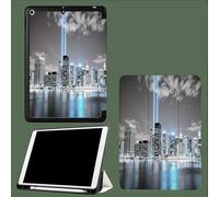 Case for iPad (A16) 11th Generation with Pencil Holder 2025 11 inch,Soft TPU Back Protective Smart Cover with Trifold Stand,Auto Wake/Sleep Night View City High-Rise Buildings-Silver