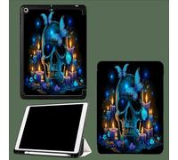 Case for iPad (A16) 11th Generation with Pencil Holder 2025 11 inch,Soft TPU Back Protective Smart Cover with Trifold Stand,Auto Wake/Sleep Blue Butterfly Firefly Fantasy Insects-Black