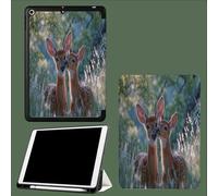 Case for iPad (A16) 11th Generation with Pencil Holder 2025 11 inch, Soft TPU Back Protective Smart Cover with Trifold Stand,Auto Wake/Sleep White-Tailed Deer Calf Natural Realism Animals-Green