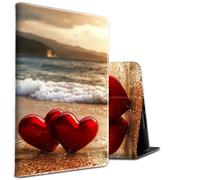 Case for iPad Air 11 2024/2025/ iPad Air 6th/5th/4th Gen Case (2025/2024/2022/2020) 10.9 Inch PU Leather Shockproof Stand Protective Cover with Auto Sleep/Wake,Two Red Hearts On The Beach