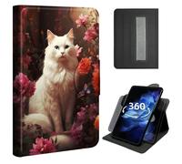 Case for iPad Air 11 inch 2024/2025 (M2), iPad Air 6th/5th/4th Gen 10.9 (2022/2020),360° Rotating Stand Case with Hand Strap, Shockproof Protective Cover with Auto Sleep/Wake,White Cat Flower