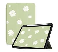 Case for iPad Air 11 Inch Case 2024 / Air 6th 5th 4th Generation 2022/2020 10.9 Inch Cover with Pencil Holder, Support Apple Pencil Charging with Auto Wake/Sleep - Green and white daisies
