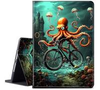 Case for iPad Air 11 Inch M2 2024/iPad Air 5th/4th Generation 10.9 Inch (2022/2020),Adjustable Folio Anti-Slide Stand Smart PU Leather Cover with Auto Wake/Sleep, Cute Octopus Riding Bicycle