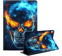 Case for iPad Air 11-inch M3 2025/M2 2024/10.9” Air 5th 4th 2022 2020, Slim PU Leather Stand Cover with Auto Wake/Sleep, Multi-Angle Viewing & Shockproof, Flame Skull