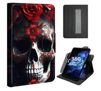 Case for iPad Air 13 inch 2024/2025 (M2), iPad Pro 12.9 6th/5th/4th Gen (2022/2021/2020),360° Rotating Stand Case with Hand Strap, Shockproof Protective Cover with Auto Sleep/Wake,Red Flower Skull