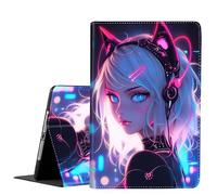 Case for iPad Air 13 inch 2024/iPad Pro 12.9 inch 6th/5th/4th/3rd Gen 2022/2021/2020/2018 ，Slim Fit Foldable Standing Cover Case with Auto Sleep/Wake ，Cat Girl Blue Neon Anime