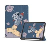 Case for iPad Air 13 Inch 2024 M2, Case for iPad Pro 12.9 Cover (2022/2021, 6th/5th Gen) with Pencil Holder, Supports Pencil Pro/USB-C, Auto Wake/Sleep - Astronaut Rocket Planet