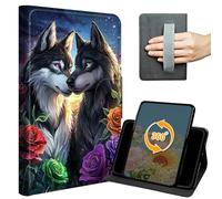 Case for iPad Air 13 Inch (2026/2025/2024) M4/M3/M2 & iPad Pro 12.9 inch 6th/5th/4th/3rd 2022/2021/2020/2018 Slim PU Leather 360° Rotating Stand Cover with Hand Strap Auto Wake/Sleep, Wolves Flowers