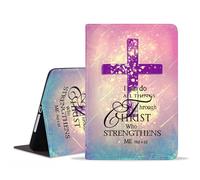 Case for iPad Air 13 Inch (M2) 2024/iPad Pro 12.9 Inch 6th/5th/4th/3rd Gen 2022/2021/2020/2018, Slim PU Leather Stand Folio Cover with Auto Wake Sleep, Christian Cross Quote Bible Verse Phil 4-13