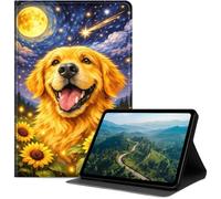 Case for iPad Air 13 Inch M4 2026/M3 2025/M2 2024, iPad Pro 12.9 (6th/5th/4th Gen), Slim PU Leather Folio Cover with Auto Wake/Sleep, Multi-Angle Stand Cover for Work, Golden Retriever Sunflower Sky